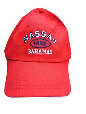 Nassau Bahamas 1492 Hat Red Embroidered Adjustable Cap Travel Souvenir